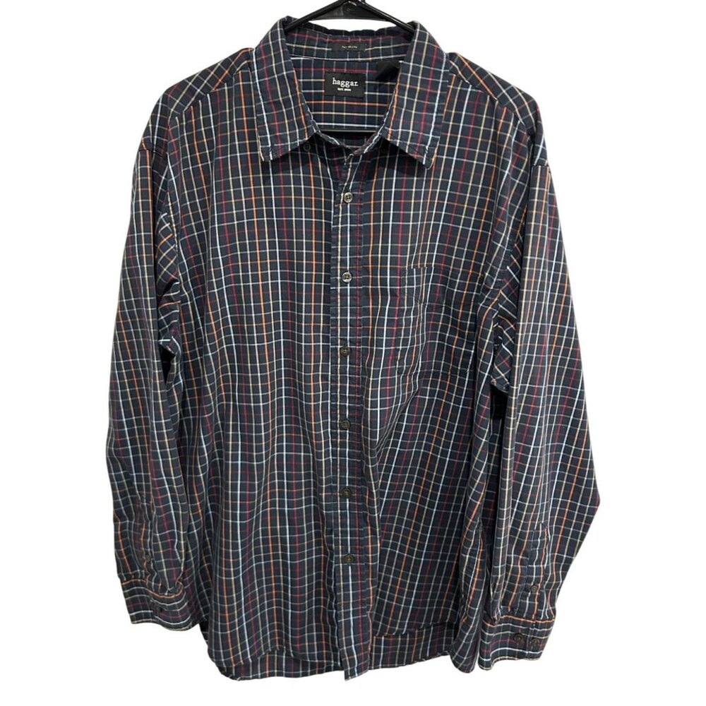 Haggat Mens No Iron Blaick Plaid Button-Up Shirt Sz XL